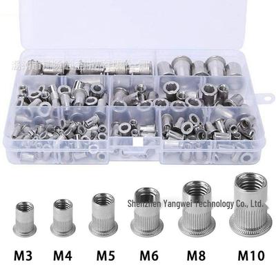 165-Piece Stainless Steel Rivet Nut Kit (M3-M10, Flat Head, Knurled)