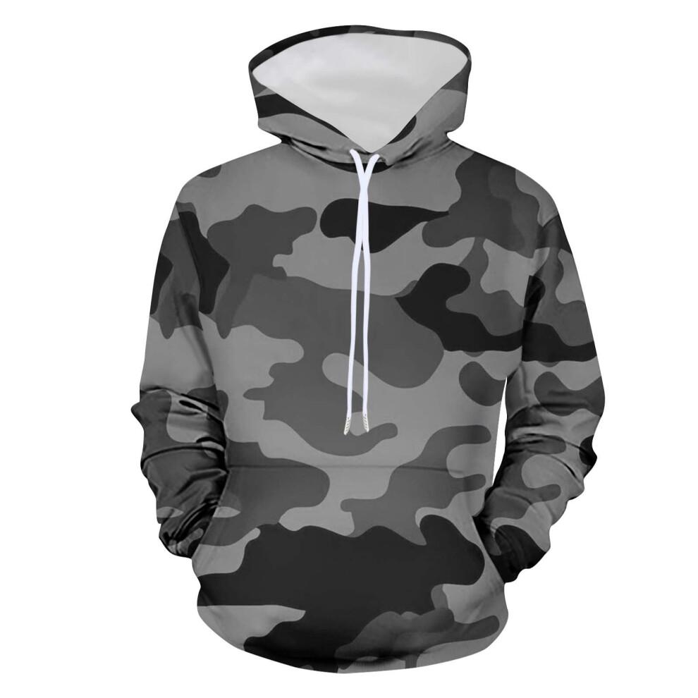 Men's Camouflage Hoodie Pullover Sweatshirt Loose Fit Long
