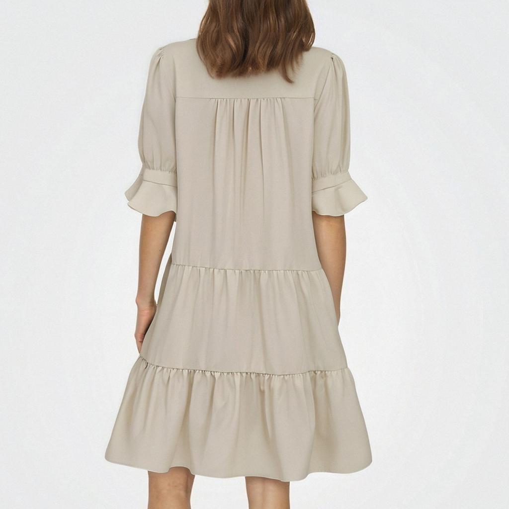 Women's Fashion Casual Slim Middle Sleeve V-Neck Ruffle Dresses