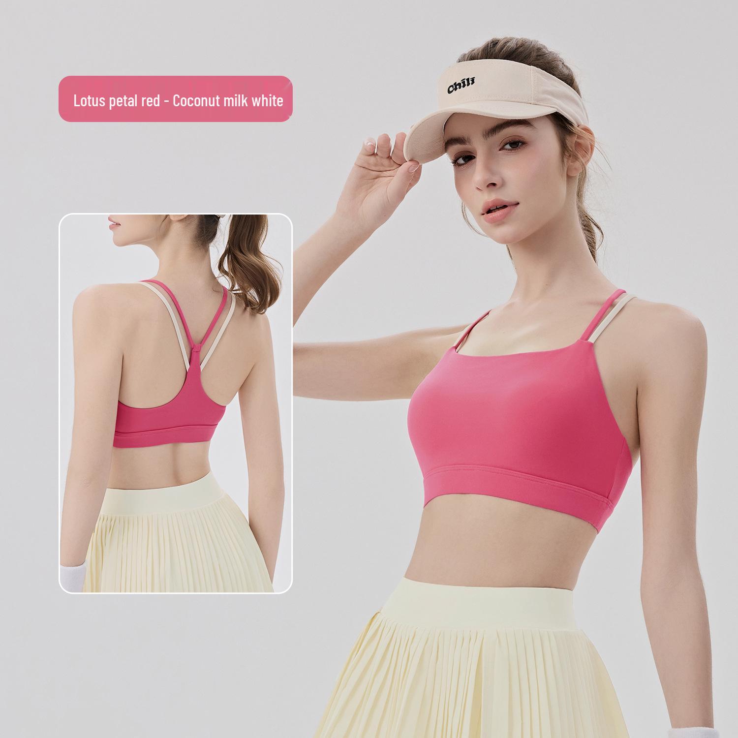 Спортивный бюстгальтер для йоги с контрастными двойными лямками и вставными чашечками - Женский дышащий легкий спортивный бюстгальтер со стильным дизайном спинки Extra Large