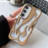 Plating 3D Flame Pattern Case for Samsung S25 S24 Plus S22 S23 Ultra A16 A06 A55 A15 A54 A14 Fashion Hollow Out Shockproof Cover