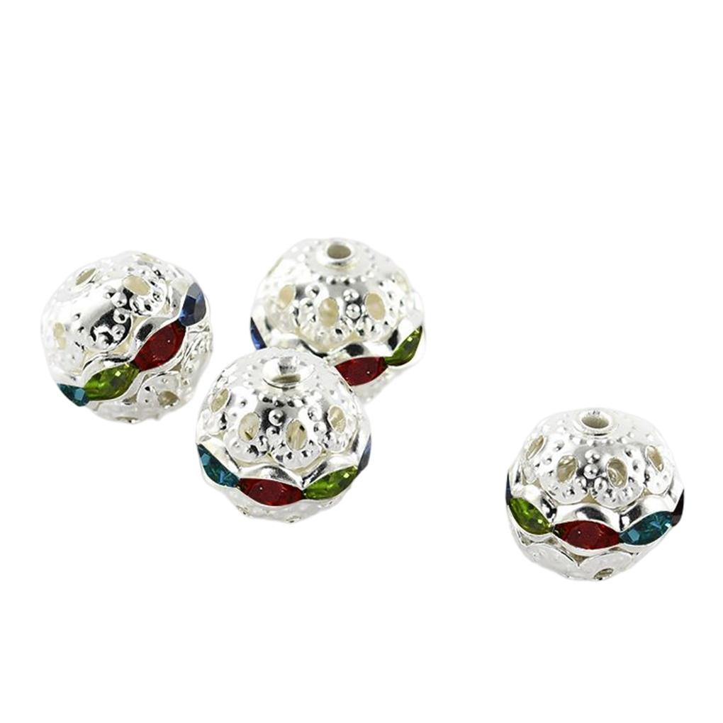 100 Pieces Rhinestone Beads with Holes Polishing Metal Round Ball Bead Popular Accessories Jewelry Supplies Making Parts