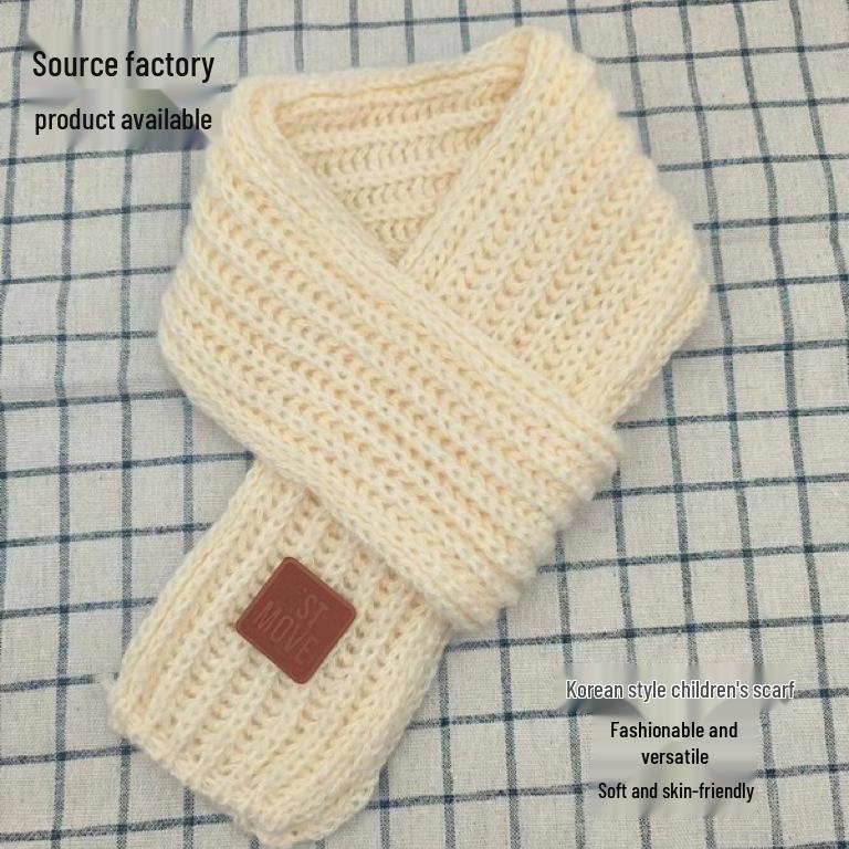 Children's Autumn & Winter Warm Knit Scarf, Versatile Solid Color, Korean Style Neck Warmer for Boys & Girls