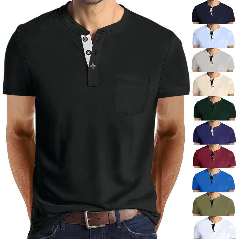 New Summer Top: Men's Short-Sleeved Button-Pocket Oversized Polo Shirt
