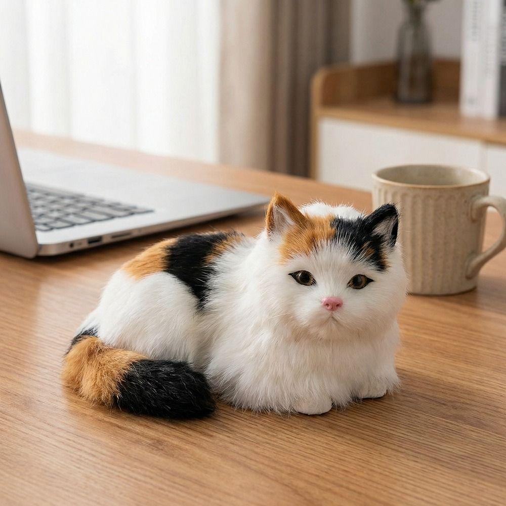Cozy Fluffy Plush Cat Ornaments Cartoon Realistic Kitten Decoration Desktop Decoration  Home Decor