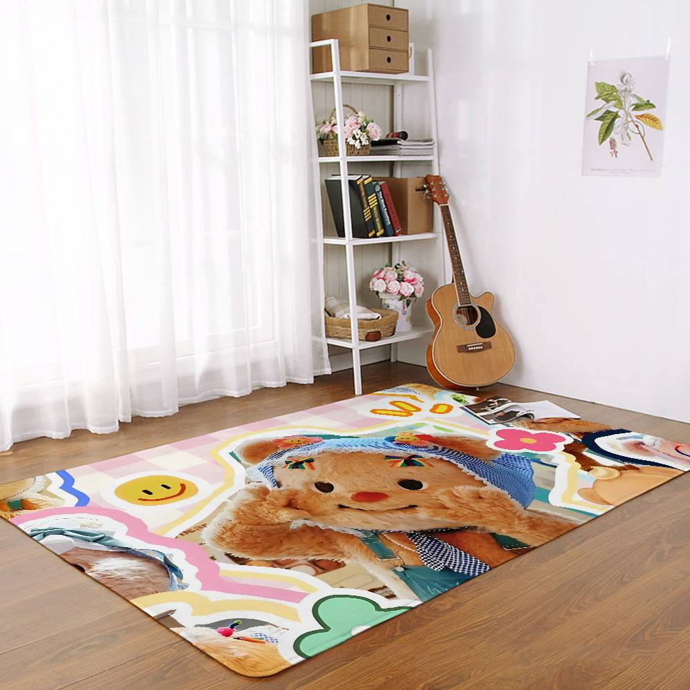 Cute B-Butterbear Floor Mat Pattern Printed Flannel Door Mat, Suitable For Bathroom, Living Room, Home Decoration