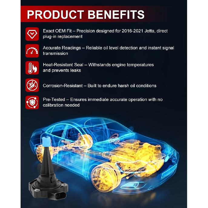 Oil Sensor 04E907660C Compatible with 2016 2017 2018 2019 2020 2021 Je-tt-a, 1.4L Engine Oil Level Sensor