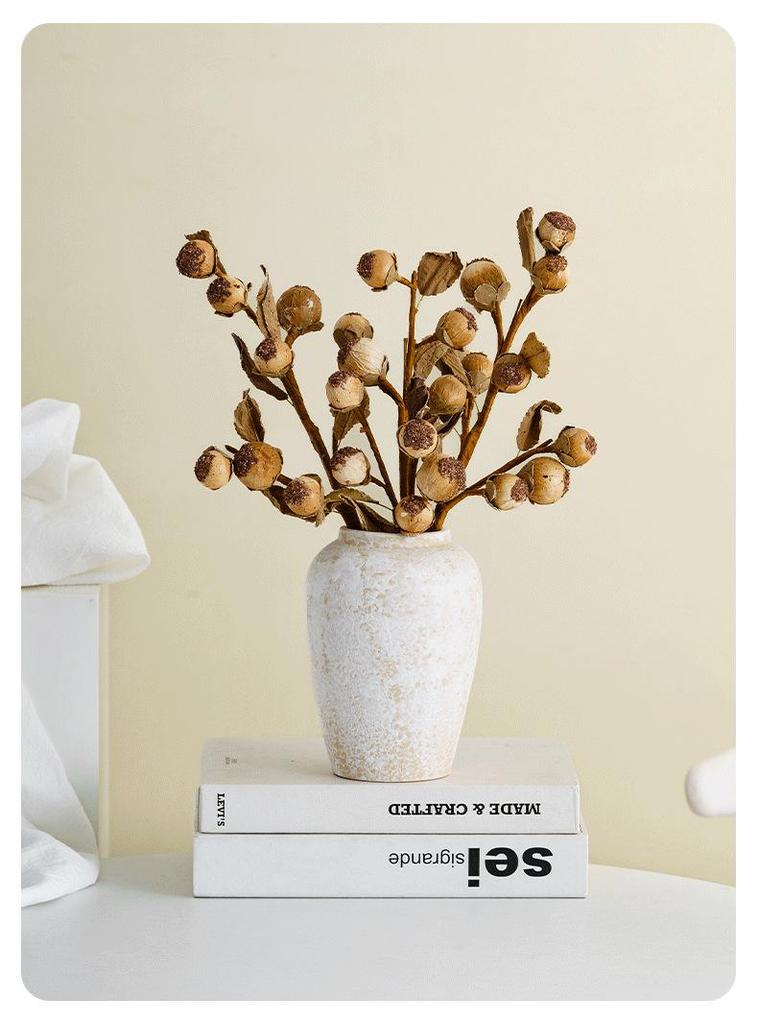 Shu Men Chinese Wabi-sabi Style Ceramic Vase for Dried Flowers – Retro Coarse Pottery Ornament for Living Room Decor.