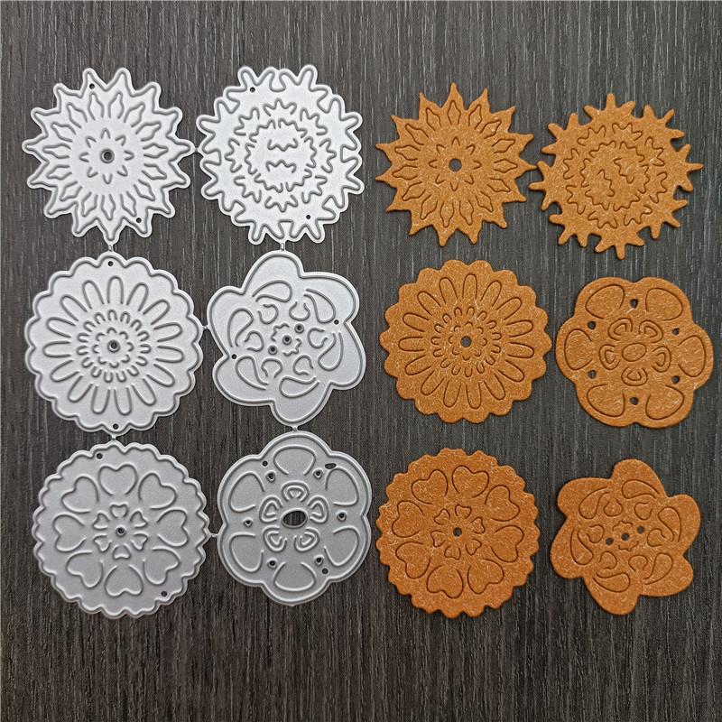 6pcs/set Metal Cutting Dies  Stitch Flower Lace Round Scrapbooking Paper Craft Knife Mould Blade