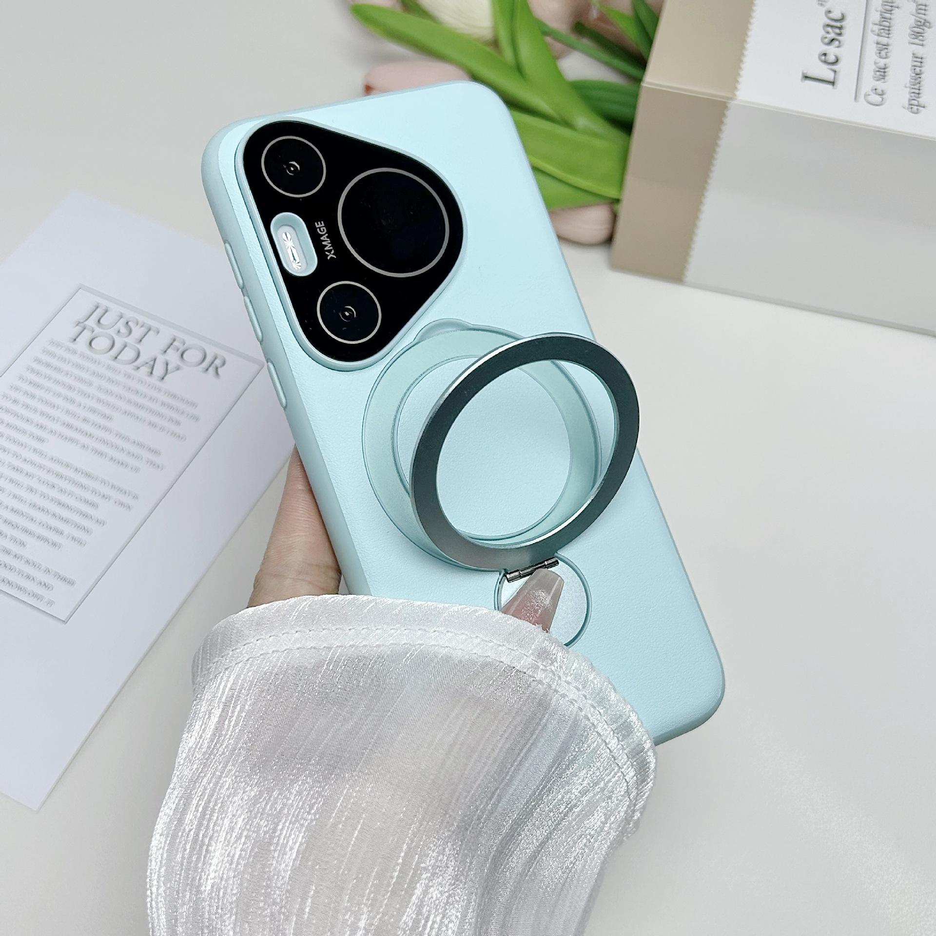 

Vegan Leather Case For Huawei Pura 70 Pro Plus Ultra 360° Rotation Metal Holder Matte Magentic Wireless Charging Case Cover Artificial leather&Huawei Pura 70 Pro+