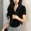 Women's Slim-Fit Irregular Polo Collar Summer T-Shirt - Korean College Style