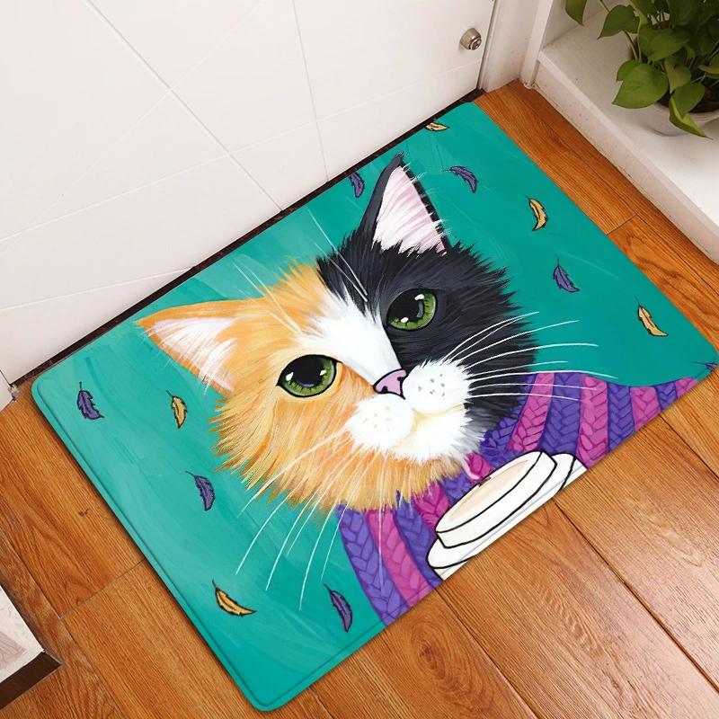 Cute Cat Animals Pattern Anti-Slip Carpet Bath Kitchen Super Absorbent Door Mats Non Slip Area Rugs for Home Living Room Decor