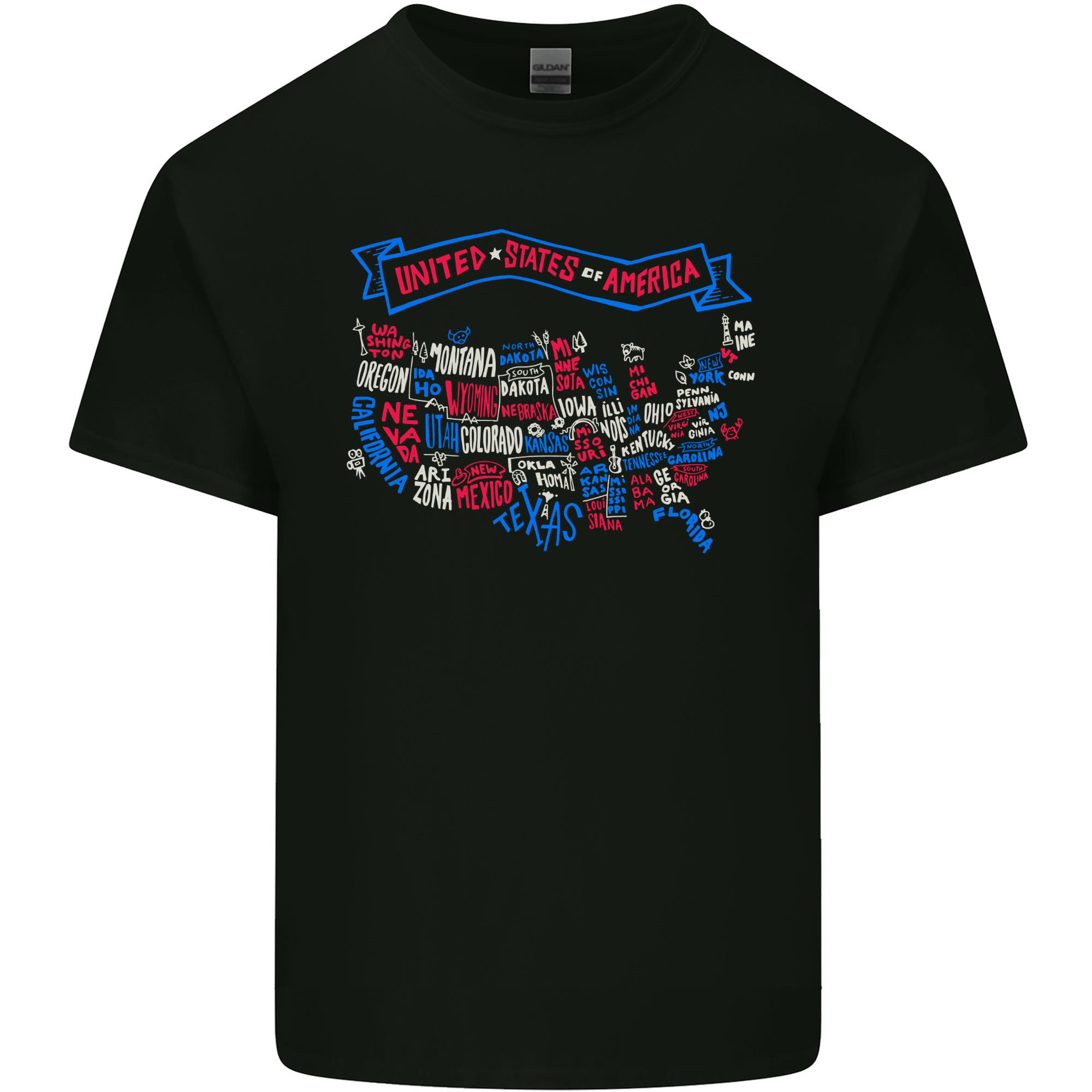 USA State Map United States of America Unisexs Light Cotton TShirt S