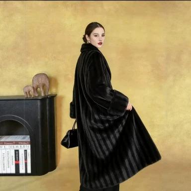 Green fruit collar long environmentally friendly fur thickened coat winter mink hair jacket women's fur integrated old money style