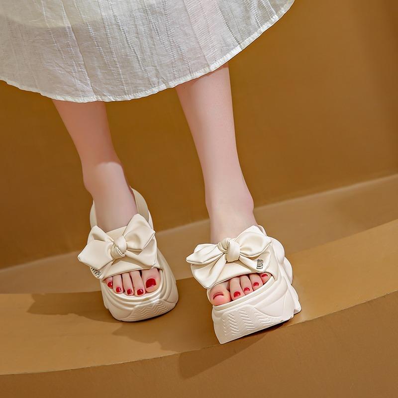 Fashion 7CM Heels Wedge Slides Sandals Female Summer Butterfly Knot Non Slip Beach Casual Outdoor Slippers Walking Chunky Shoes Woman