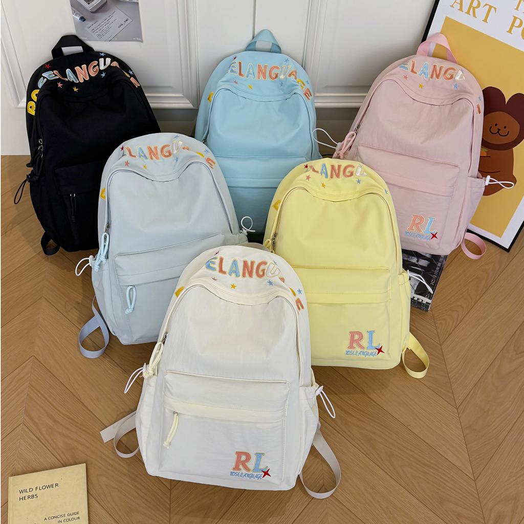 Schoolbag New American Backpack Embroidered Letters High Value Junior High School Student High School Student Schoolbag Women's Simple Travel Backpack