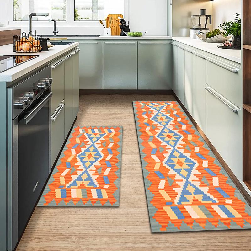 Bohemian Print Waterproof Kitchen Rug with Non-Slip, Thick Cushioned Design for Anti-Fatigue Comfort