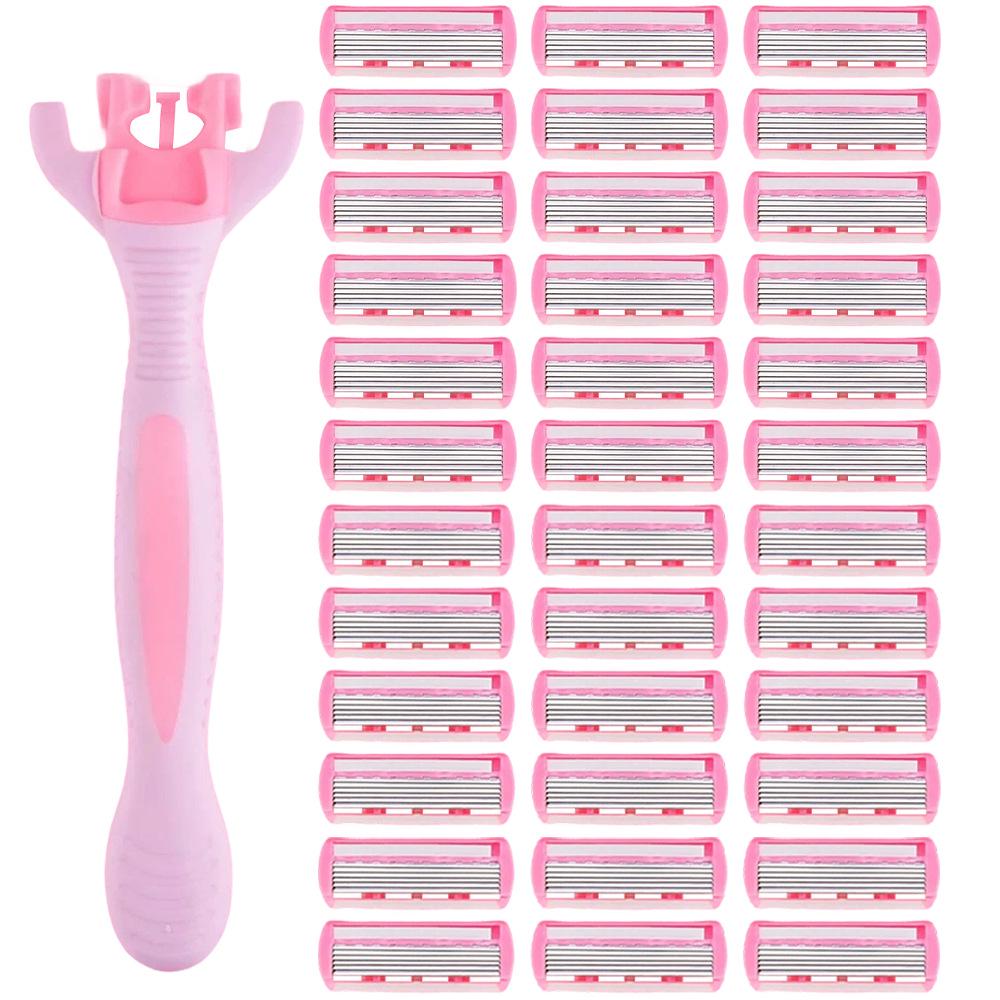 6-Layer Stainless Steel Blades Ladies Razor with Non-Slip Handle