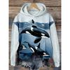 Womens 3D Printed Hooded Long Sleeve Sweatshirt Whale Shark Ocean Loose Fit Casual Top 2026 Fall Winter