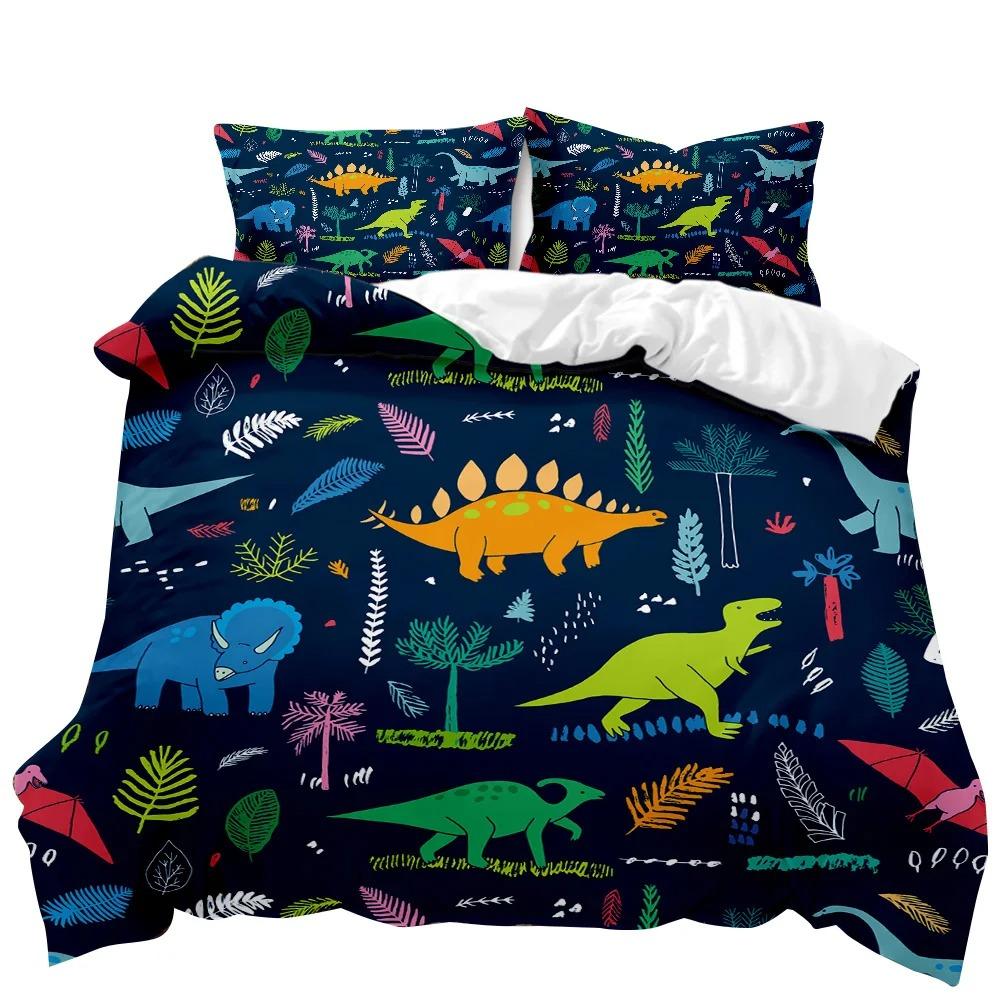 Dinosaur Duvet Cover Collection Tropical Cartoon Dinosaur Twin Bedding Collection For Kids Teens Double Queen King Size Polyester Quilt Cover