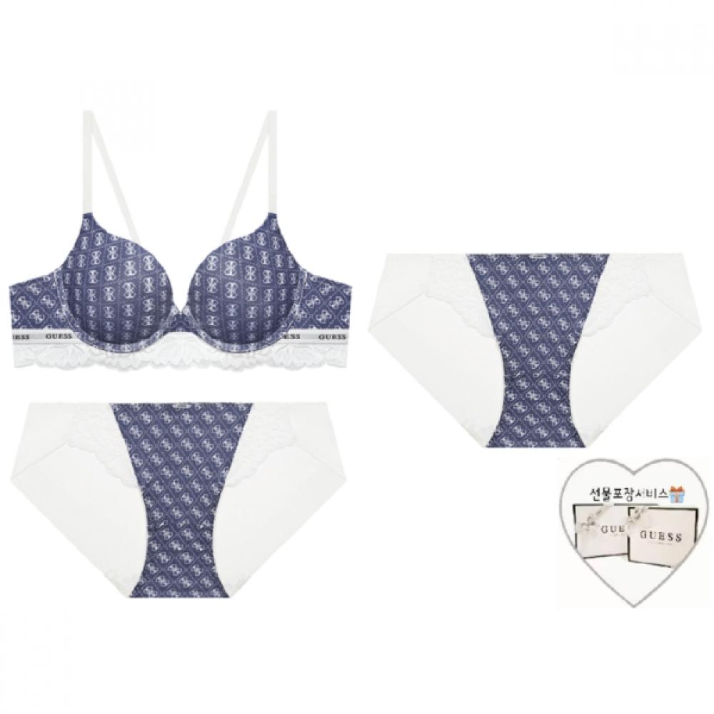 Guess Underwear Denim Symbol Logo Point Bra Set 1+2 Panties  Gift Box  Ny 85C/95