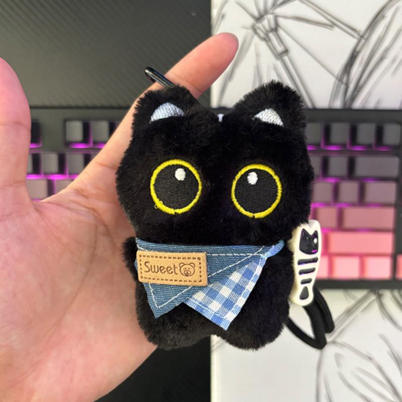 Black Cat Keychain Accessories Plush Stuffed Kitten Pendant Kawaii Cat Couple Keyrings Bag Charm Birthday New Year Party Favors