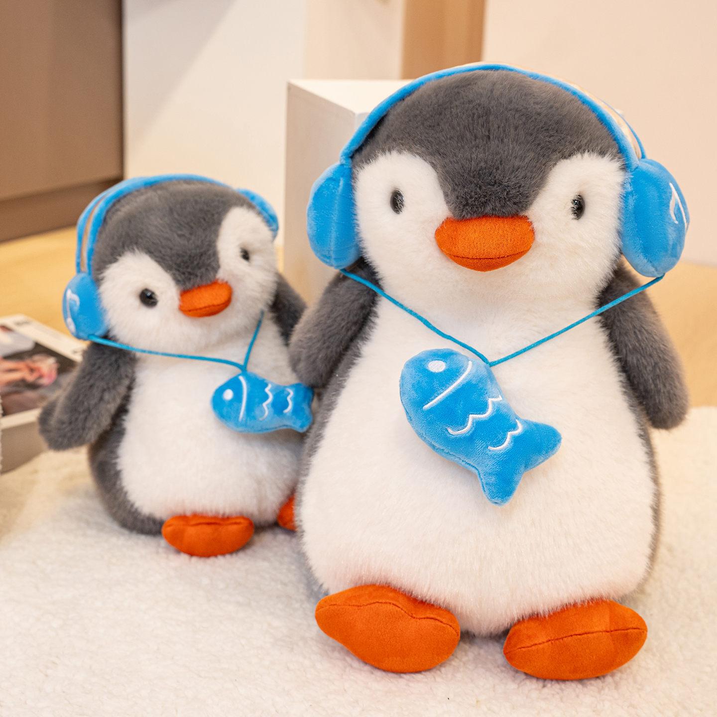 Bai Fen Bai Dolls And Toys Blue New Penguin Headphone Doll Plush Toy Listening To Songs Little Penguin Doll Children's Soothing Doll
