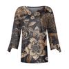 Ladies Loose Casual Three-quarter Sleeves V-neck Lace Floral Print T-shirt Top