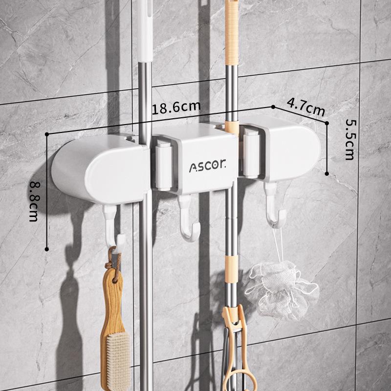 Adhesive No-Drill Broom & Mop Wall Mount Clip Hanger