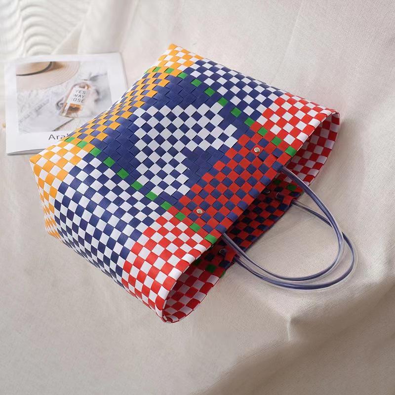 New Large-capacity Shoulder Vegetable Basket Hand-woven Colored Love Bag Handbag