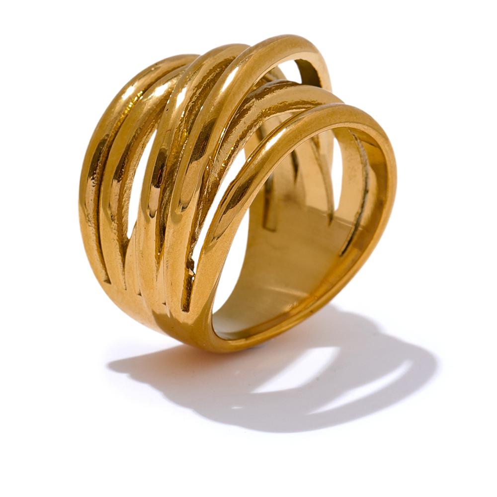 

Yhpup Stainless Steel 18K PVD Plated Metal Geometric Golden Wide Ring Trendy Gold Color Charm Statement Jewelry 6