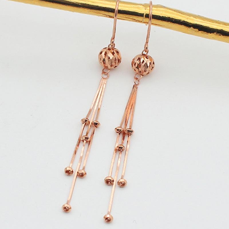 Purple Gold Hollow Beads Shiny Earrings Colored Gold Fringed Snake Bone Rose Gold Plated Long