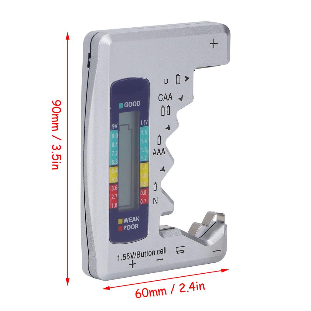 Digital Battery Tester ABS LCD Screen Button Cell Battery Checker for 1.5V 9V Metering
