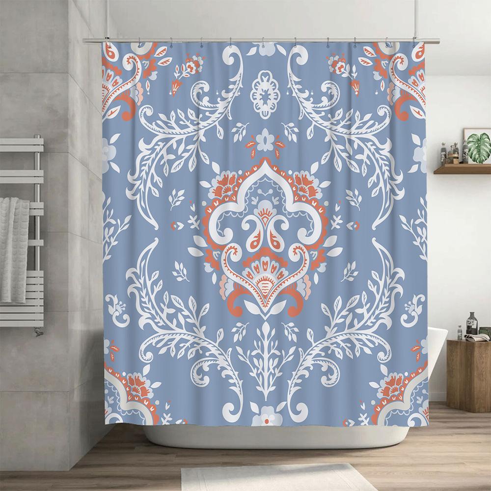 Blue White Orange Flower Waterproof Shower Curtain for Bathrooms Decorative Fabric Shower Panels Home Improvement Accessories