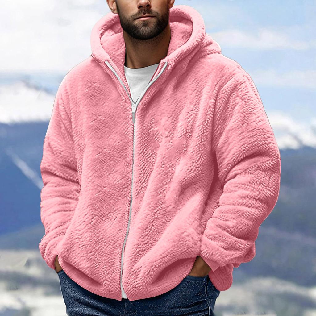 Men's Fashion Solid Color Patchwork Sweatshirt Loose Double-sided Velvet Warm Jacket Zipper Outerwear