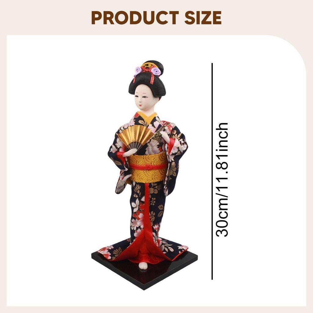 11.81inch Japanese Kimono Doll Desktop Ornament, Lady Figurine, Asian Geisha Figurine for Cabinet
