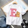 Cute Capibala Letter Printed Short Sleeved Pure Cotton Tshirt for Children Comfortable and Breathable Top Gift 2025