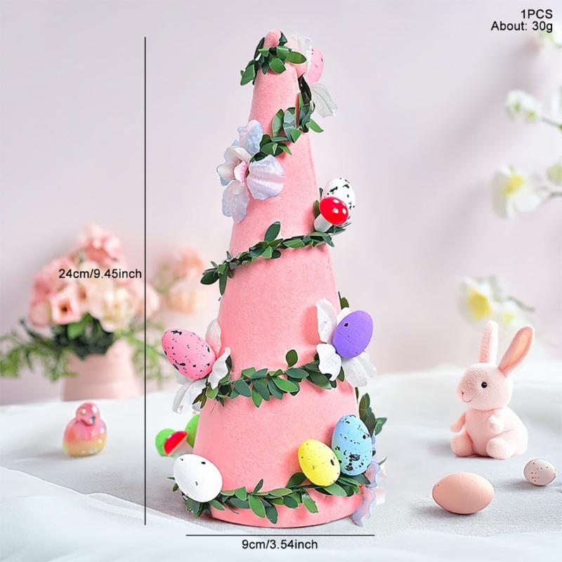 Flocking Textured Easters Eggs Flower Tree Figurine Decoration for Holiday Living Room and Bedroom Tabletop Ornament