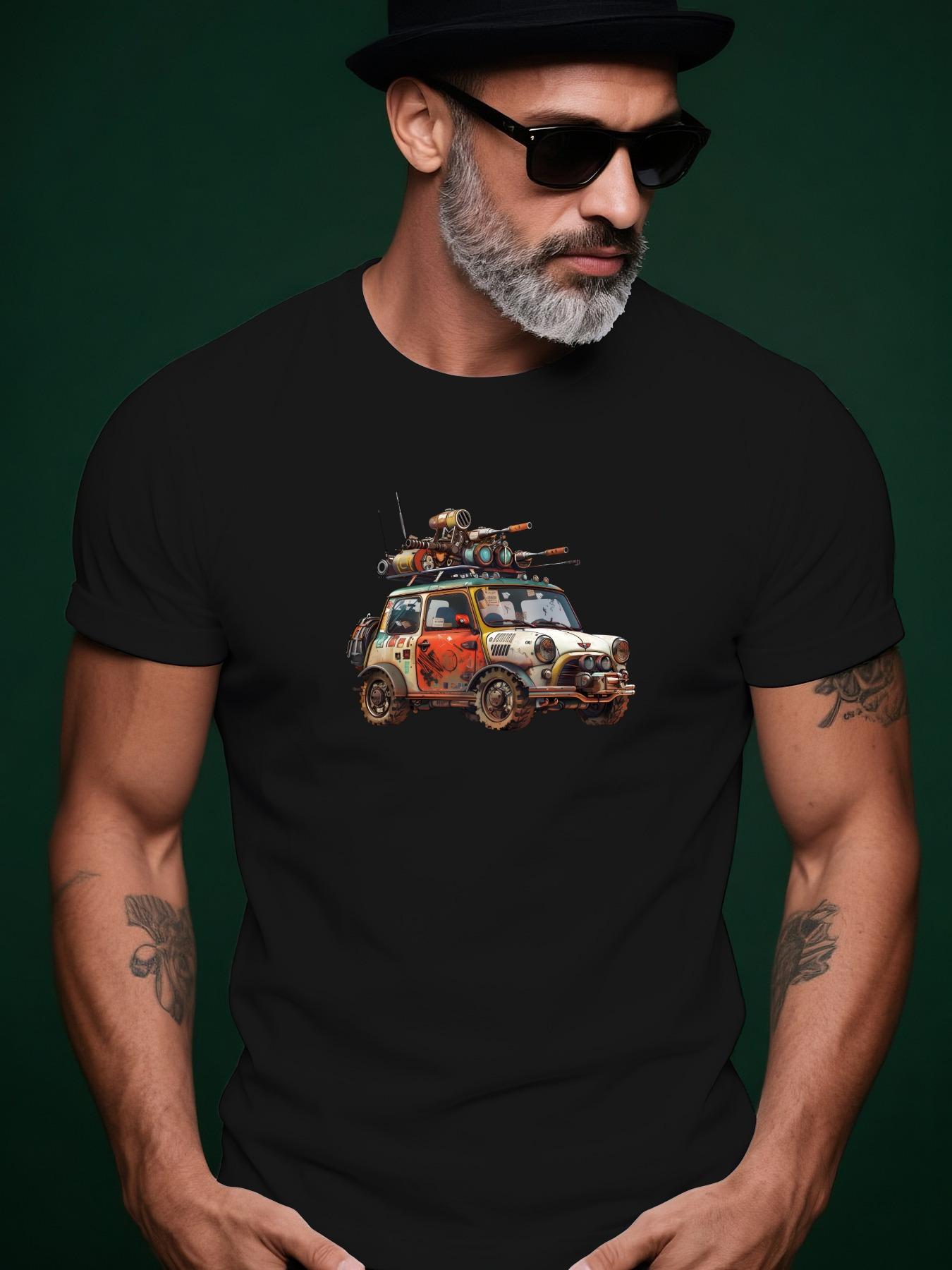 Steampunk-Inspired Graphic Tshirt - Vintage Car with Guns... M