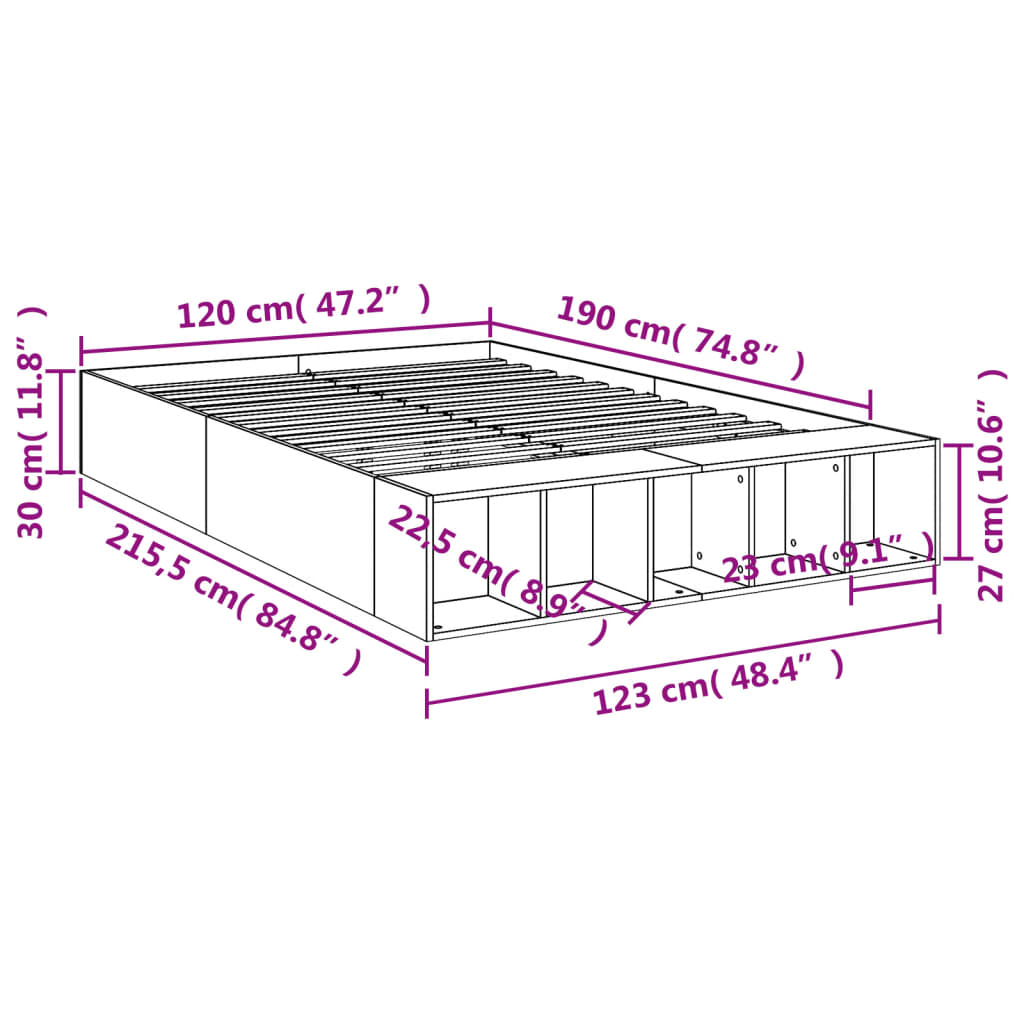 Grey Sonoma Bed Frame 120 x 190 cm Particleboard