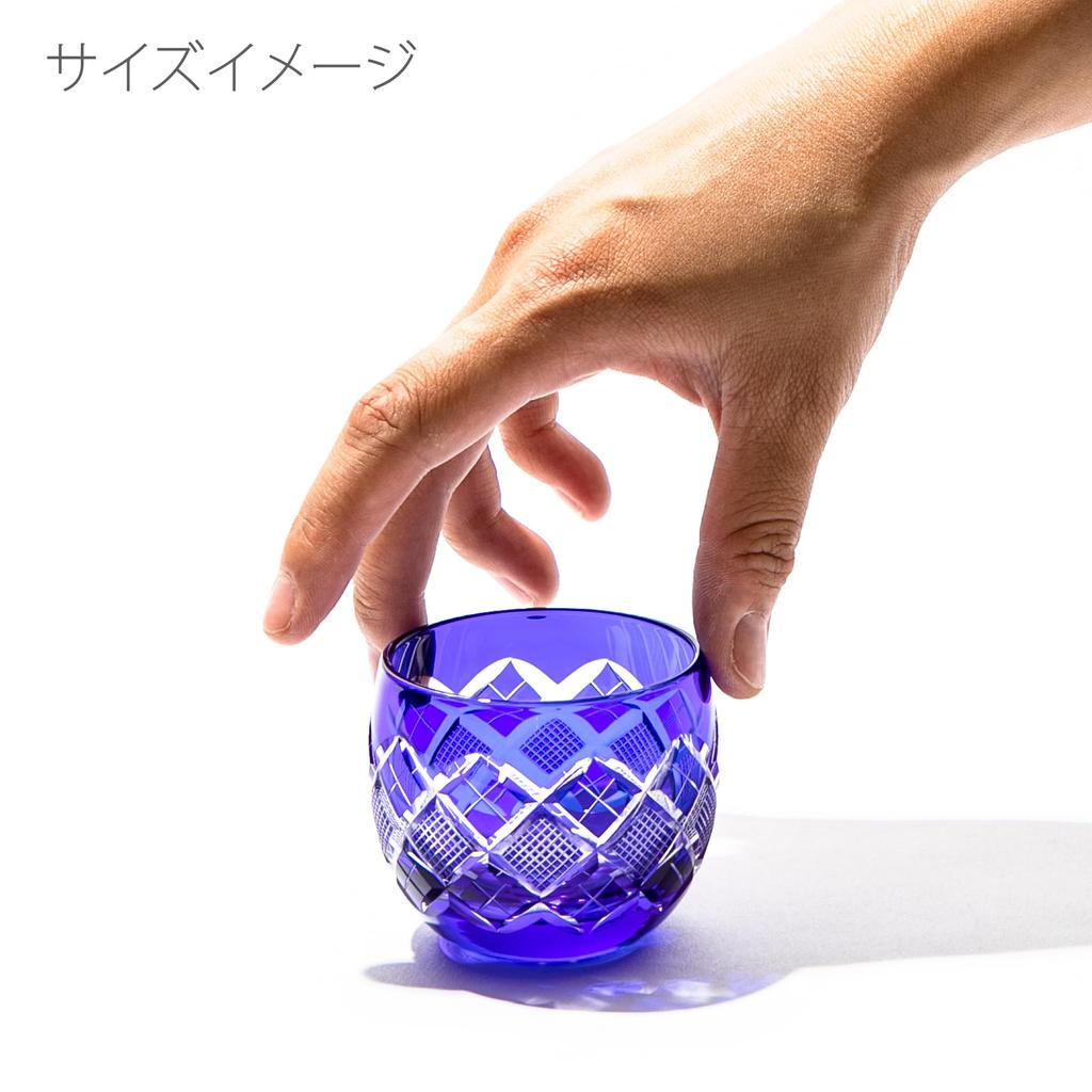 Official Direct Sales from Taiburo Edo Kiriko Crest Sake Cup Wooden Made In Japan Workshop Yarai-Nanko (Blue) TB90232B, Box,