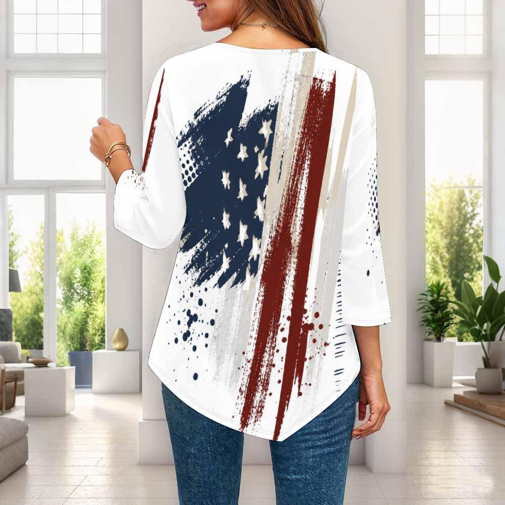 Womens Plus Size Casual Three Quarter Sleeve Blouse Pointed Hem Soft Breathable Daily Ladies Outfit Top