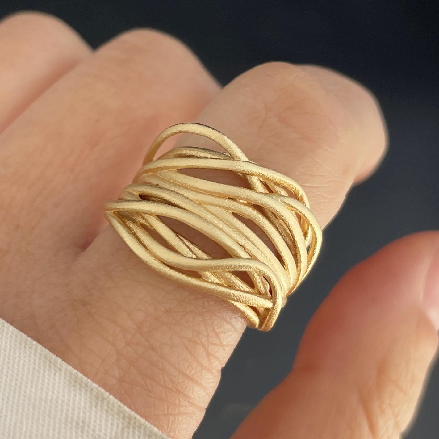 

925 Sterling Silver Rings for Women Couple Minimalist Handmade Simple Hollow Gold Interline RingJewelry Gift Prevent Allergy resizable