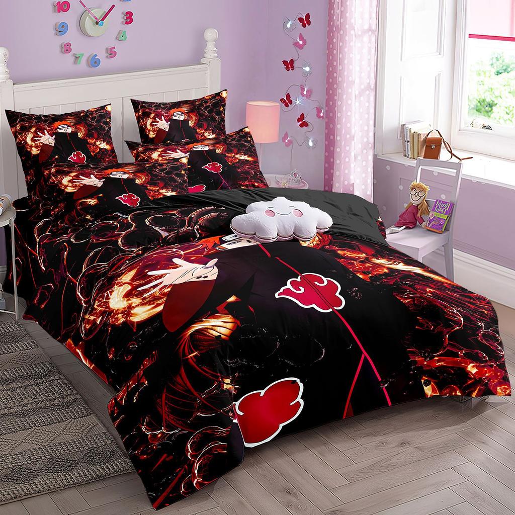 Japanese Style Bedding Set Cartoon N-Naruto Duvet Cover Bed Comforter Set Akatsuki Sasuke Uzumaki Quilt Cover Pillowcase
