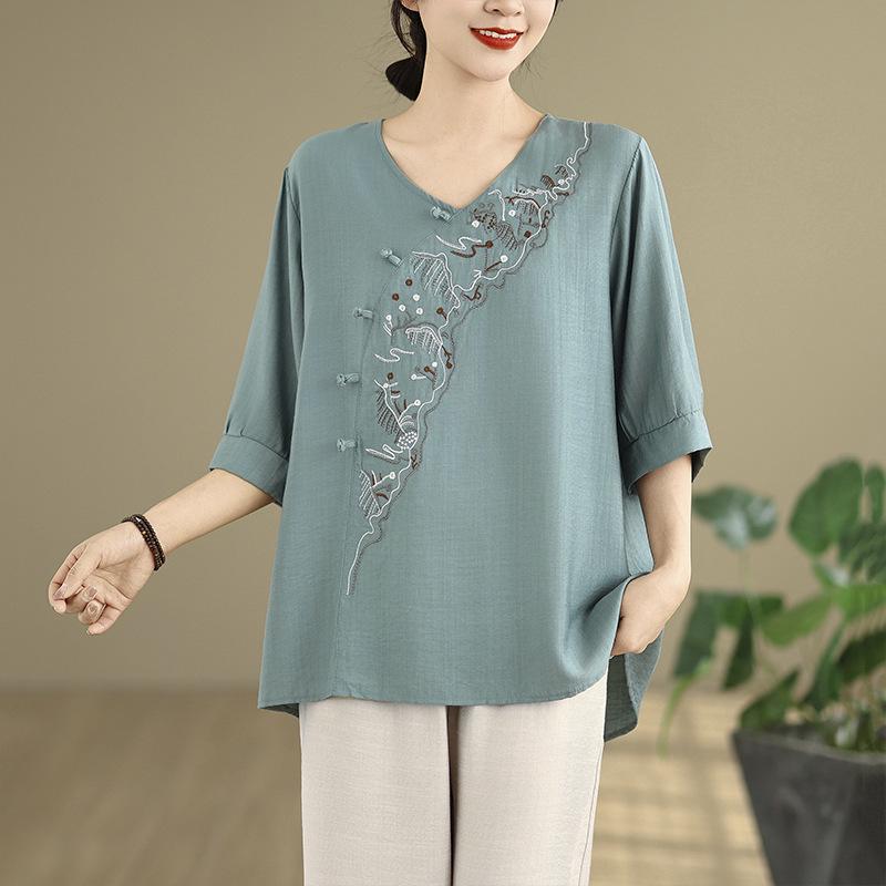 

Korean Style Plus Size Embroidered Retro Cotton Linen Pants Set for Women (Summer 2026) 2XL