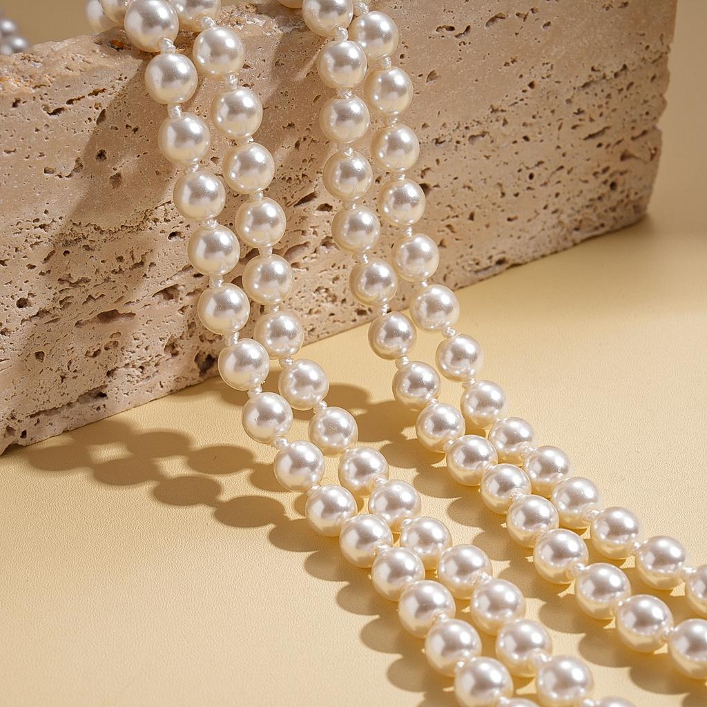 Baroque Retro Imitation Pearl Beaded Multi-layer Sweater Chain Elegant Necklace