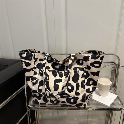 Borsa Tote da Donna con Stampa Leopardo Grande Capacità a Spalla Singola per Pendolari