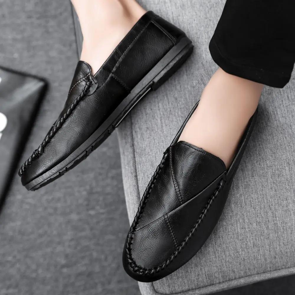 Fashion Plain Round Toe Men's Leather Shoes Slip-on Sale Social Legitimate Adults In Promotion Footwear Offer Designer Male Casual Shoe