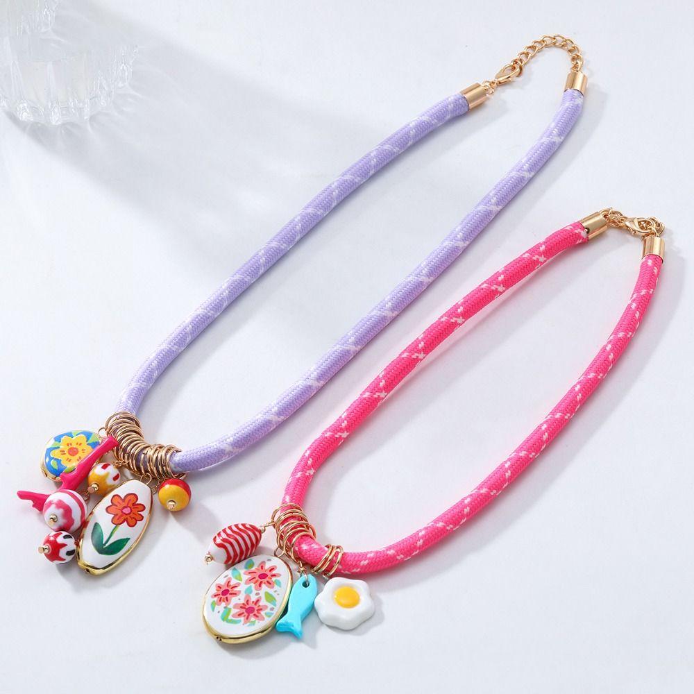 Ethnic Style Nylon Rope Necklace Flower Ocean Series Necklace  Decoration