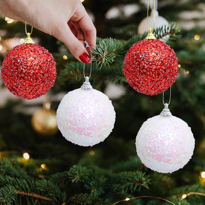 6-24pcs Xmas Tree Glitter Sparkling Hanging Balls Red Gold Silver Large Christmas Balls Pendants Ornaments New Year Party Decor